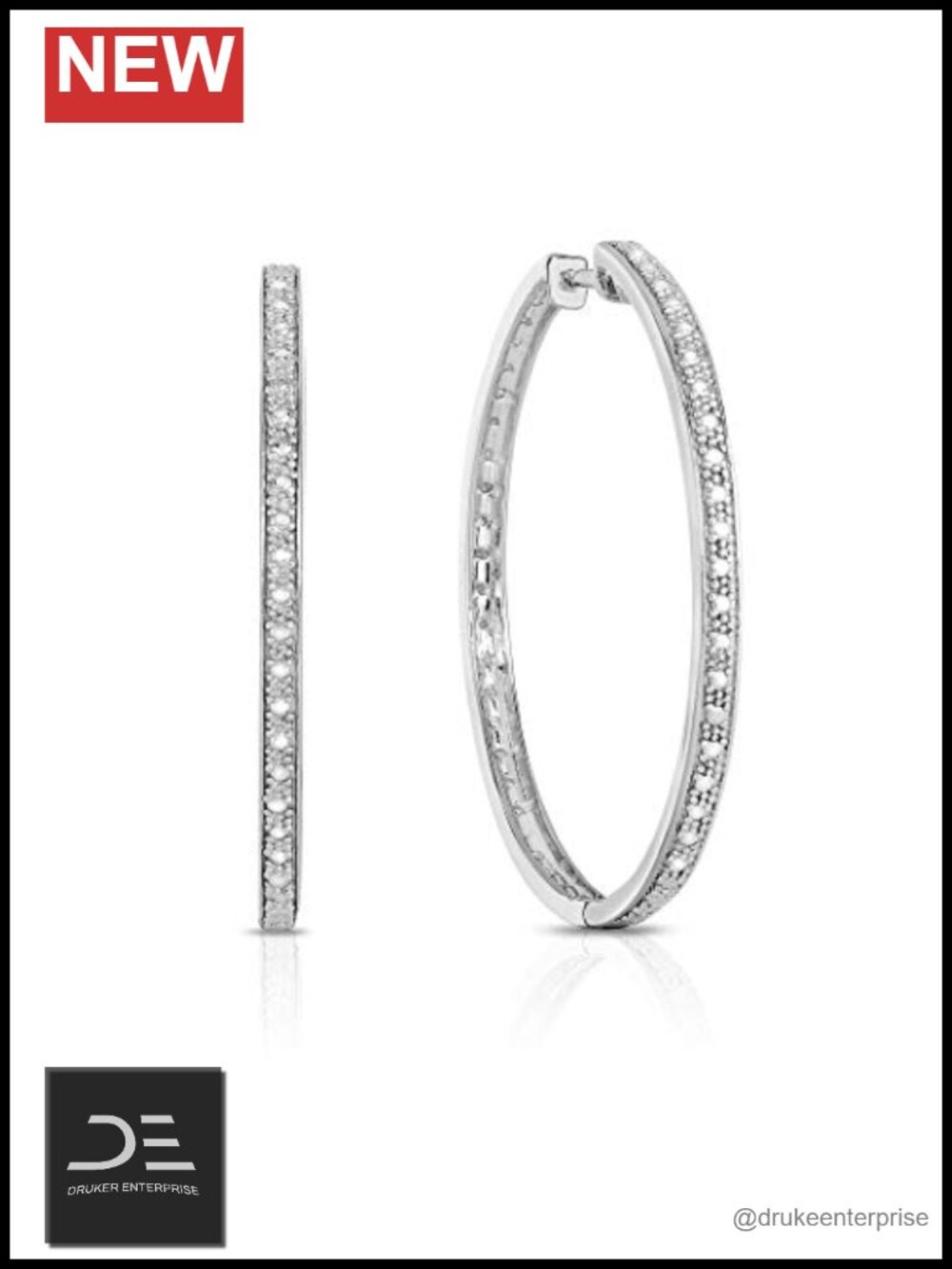 1/4 Cttw Diamond Hoop Earrings Rhodium Plated Sterling Silver Hinged
